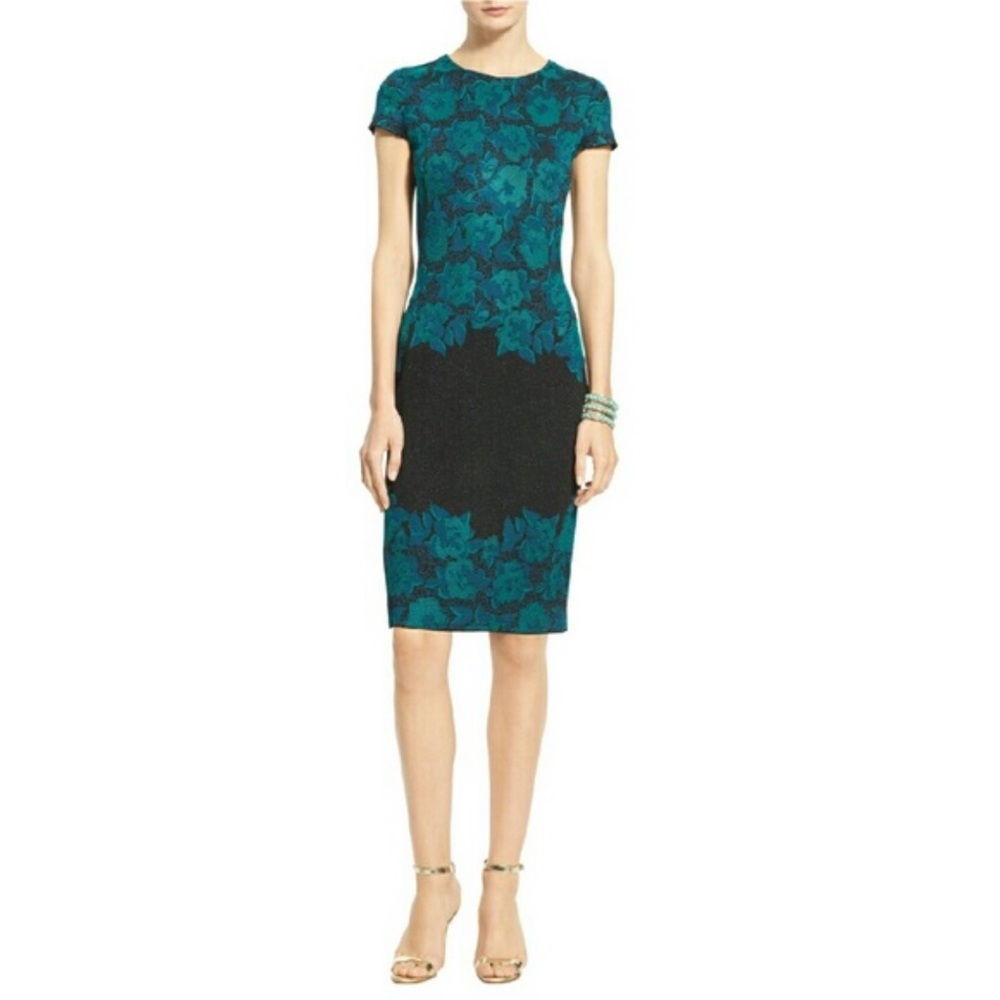 ST JOHN Agean green/black dress Sz 10